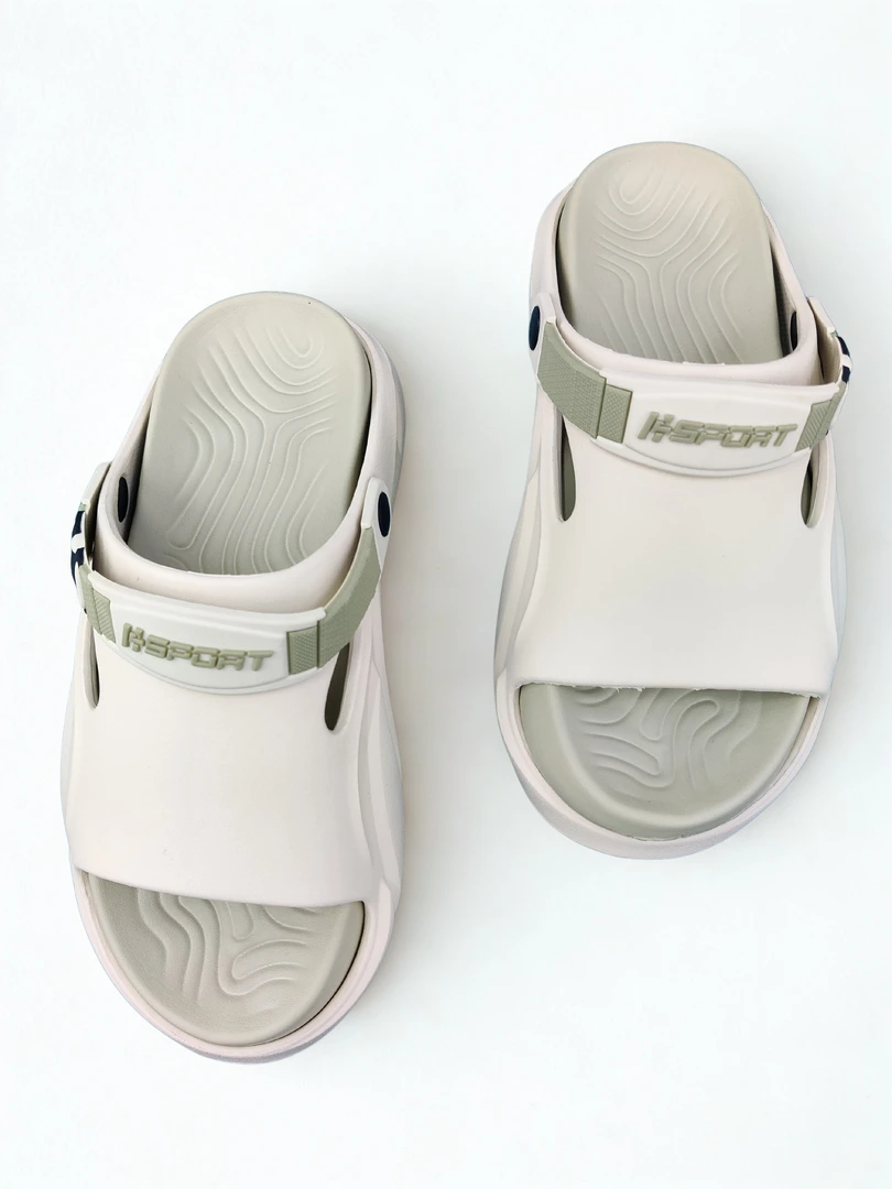 HSport Slides – Cream with Olive Green Strap