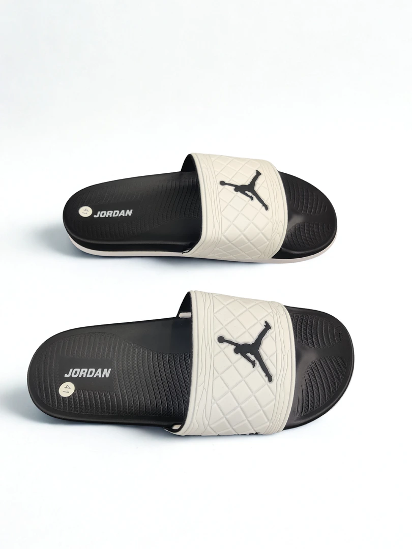 Jordan Slides – White Strap with Black Sole